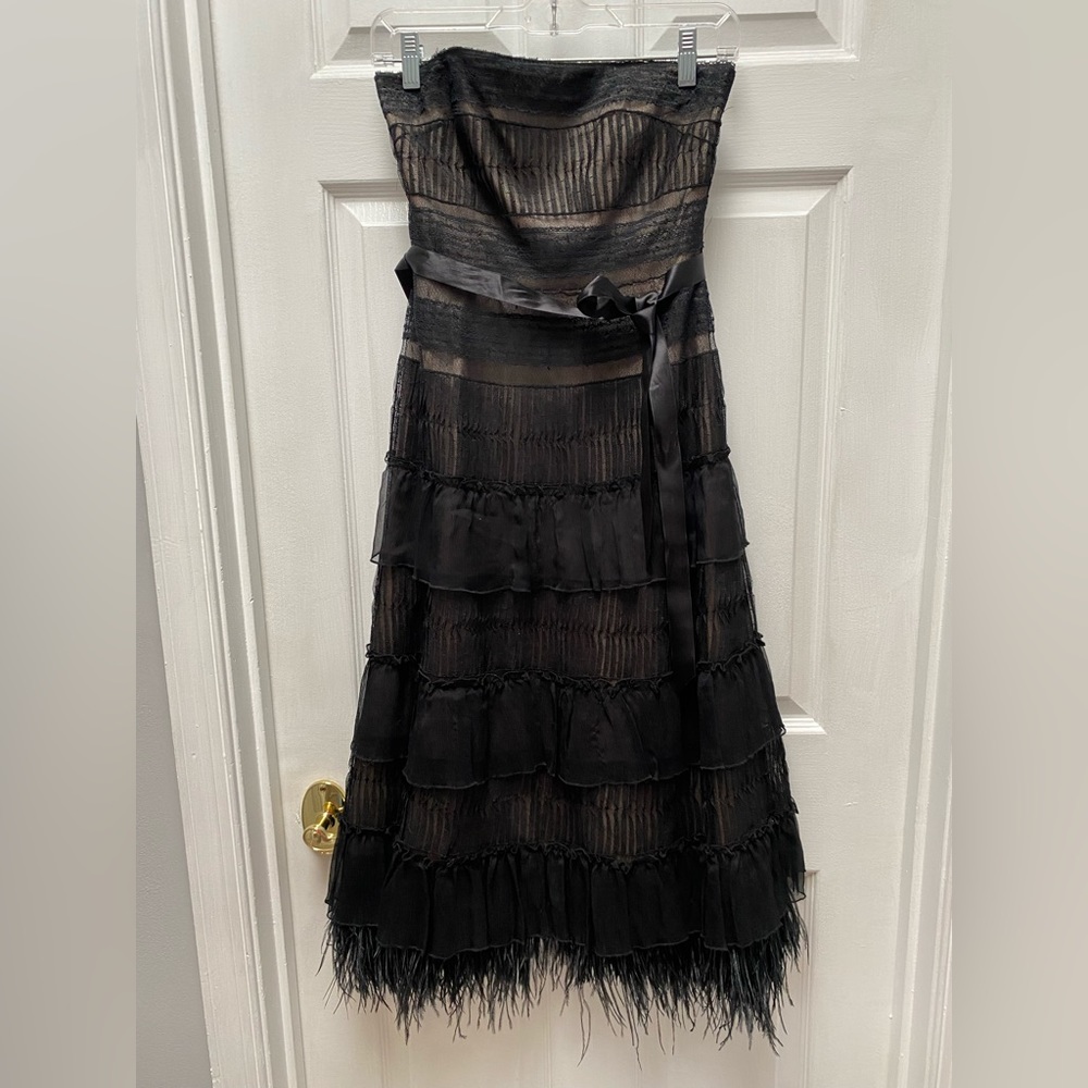 BCBGMaxazria feather trim dress